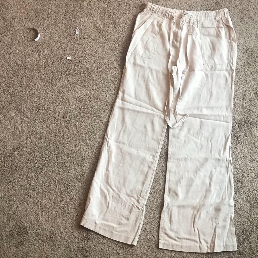 Khaki colored flowy pants